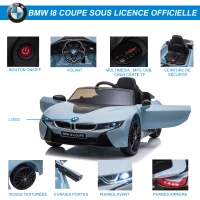HOMCOM Voiture électrique Enfants 6 V - V. Max. 3 Km/h Effets sonores + Lumineux télécommande BMW I8 coupé Bleu(m-8)