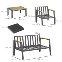 Outsunny Gartenmöbel-Set für 4 Personen Aluminium Gartengarnitur mit Couchtisch Grau(m-3)
