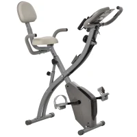 HOMCOM Vélo d'appartement pliable, vélo d'exercice, home traîner pour adultes, 8 niveaux de résistance magnétique, capteurs pouls main, écran LCD multifonction, selle réglable, acier, gris, argenté(m-1)