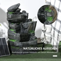 Outsunny Gartenbrunnen, Steinoptik, 4-stufig, Solarbetrieb, LEDs, 57cm Höhe, Kunstharz, Grau/Braun(m-6)