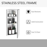 HOMCOM Stainless Steel Wall mounted Bathroom Corner Mirror Storage Cabinet Single Door 300mm (W)(m-6)