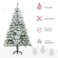 HOMCOM 5 Ft Snow Flocked Artificial Christmas Tree Xmas Pine Tree with Realistic Branches, Auto Open and Steel Base, Green(m-4)