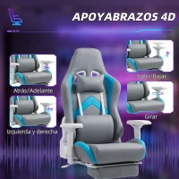 HOMCOM Silla Gamer Reclinable con Altura Ajustable Reposapiés Retráctil Soporte Lumbar y Reposacabezas Gris Claro y Azul(m-5)