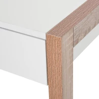 HOMCOM Scrivania Moderna di Design in Legno e Vetro Temperato con Cassetto, Bianca e Color Legno, per Ufficio, 120x60x75cm(m-8)