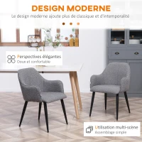 HOMCOM Lot de 2 chaises de salle à manger en tissu et piètement acier - assise enveloppante 55 x 58 x 79 cm gris foncé(m-4)