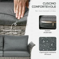 Outsunny Set da Giardino 4 Pezzi in Rattan e Acciaio con Tavolino da Caffè a 2 Livelli, Divano e 2 Sedie(m-5)