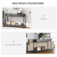 HOMCOM Table console table d'entrée design industriel dim. 120L x 30l x 81H cm 2 tiroirs étagère acier noir panneaux particules bois gris(m-6)