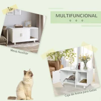 PawHut Mueble Arenero para Gatos con Puerta Rascador para Gatos Caja de Arena para Gatos para Interior 91x52x50,5 cm Blanco(m-4)