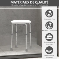 HOMCOM Tabouret de Douche réglable en Hauteur siège de Douche Ergonomique Pieds antidérapants Charge Max. 136 Kg alu HDPE Blanc(m-6)