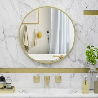 HOMCOM 70cm Aluminium Frame Round Bathroom Mirror - Gold Tone(m-2)