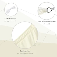 Outsunny Vela Ombreggiante Rettangolare 4x6m, Tenda da Sole per Esterno in Poliestere Anti UV Traspirante Bianco Crema(m-4)