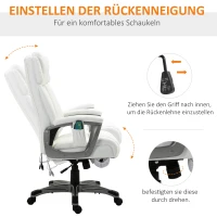 Vinsetto Massage-Bürostuhl 6-Punkt-Massage-Drehstuhl ergonomischer Stuhl Einstellbare aus Kunstleder mit gewölbter Kopfstütze und Armlehne Weiß 70 x 76,5 x 114-124 cm(m-5)