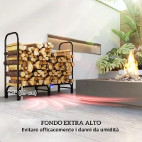 Outsunny Portalegna da Interno ed Esterno in Metallo con Telo Porta Legna e Copertura, 120x36x99 cm, Nero(m-5)