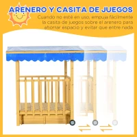 Outsunny Arenero para Niños Veranda de Madera con Techo y Ruedas Juego para Niños de 3-8 Años para Jardín 133x129x137,5cm Natural(m-4)