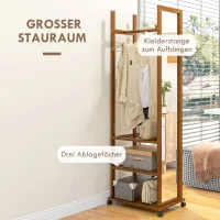 HOMCOM 2-in-1-Spiegel Spiegel Ganzkörperspiegel Garderobe, 1 Kleiderstange, 3 Regale, 35,8 x 59,8 x 170 cm, Natur(m-4)