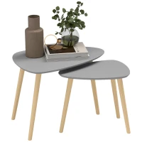 HOMCOM Juego de 2 Mesas Auxiliares Mesas Nido con Patas de Madera 59,5x39,5x45 cm y 44,5x28,5x40 cm Gris y Natural(m-1)
