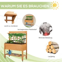 Outsunny Hochbeet Pflanztisch Blumentisch Arbeitstisch Gärtnertisch Gewächshaus Holzpflanztisch für Garten Balkon, 105 x 40 x 135 cm, Tanne, nicht gewebter Stoff, Braun(m-6)