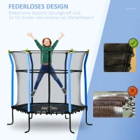 HOMCOM Kindertrampolin, mit Sicherheitsnetz, Randabdeckung, Stahlrahmen, bis 50 kg, 3-10 Jahre, blau, Ø163,5 x 163 cm(m-4)