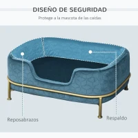 PawHut Sofá para Mascotas Tapizado en Terciopelo Cama para Perros y Gatos Pequeños con Cojín Suave Lavable Base de Metal y Bordes Elevados 63,5x43x24,5 cm Azul(m-6)