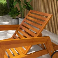 Outsunny Bain de soleil en bois à lattes avec dossier inclinable sur 3 positions accoudoirs 2 roues 66 x 190 x 73,5 cm(m-7)