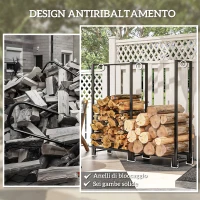 Outsunny Portalegna per Camino a 2 Sezioni in Acciaio con 6 Gambe e 3 Anelli, 123x32x115 cm, Nero(m-6)