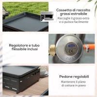 Outsunny Piastra Barbecue a Gas con 2 Bruciatori, Piano Antiaderente e Potenza 4.8kw, Argento(m-7)