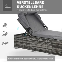 Outsunny Sonnenliege aus Polyrattan mit Sonnendach Gartenliege verstellbar Rattanliege Gartenmöbel Liege mit Kissen Grau 195 x 65 x 40 cm(m-4)