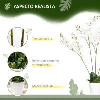 HOMCOM Planta Artificial de Orquídeas con Maceta Orquídea Sintética para Decoración del Hogar Eventos Ø16,5x75 cm Blanco(m-4)