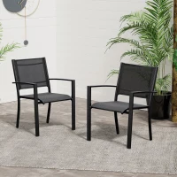 Outsunny Set of 2 Outdoor Garden Chairs with Steel Frame Texteline Seats for Dining Patio Balcony Black(m-2)