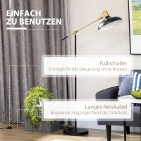 HOMCOM Stehlampe im Industriedesign, Stehlampe, Emaille, flexibles Gestell, Fußschalter, Schwarz + Gold(m-6)