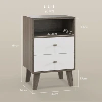 HOMCOM Industrial-Scandinavian Mix Bedside Table, with Drawers and Shelf(m-3)