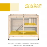 PawHut Kleintierstall mit 2 Ebenen 4 Rollen versiegeltes Tannenholz Natur(m-4)