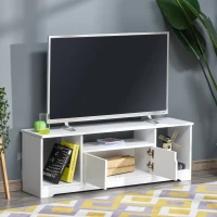HOMCOM TV-Ständer, TV Schrank, TV-Kommode, Moderner Fernsehtisch mit Schrank und Offene Regale, Spanplatte, Weiß, 120 x 30 x 41cm(m-2)