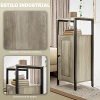 HOMCOM Juego de 2 Mesas Auxiliares para Salón con Puerta Magnética y Estante Ajustable 34x30x80 cm Marrón Grisáceo(m-6)