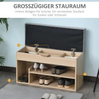 HOMCOM Schuhbank, Sitzbank, Sitztruhe, 2-in-1 Design mit Schuhregal, Versteckten Fach, gepolsterte Schuschrank mit Stauraum für Flur, Leinen, Natur+Grau, 80 × 30 × 48 cm(m-6)