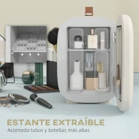 HOMCOM Nevera para Maquillaje 4L Nevera Cosméticos 9V/240V para Enfriar y Calentar Mini Frigorífico 20,3x26,3x28 cm Crema(m-5)