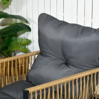 Outsunny Gartenmöbel-Set, 4-teilig, Sofa, 2 Stühle, Tisch mit Glasplatte, Metallgestell, Polyrattan, Anthrazit(m-8)