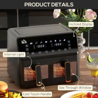 HOMCOM 8L 200°C Double Air Fryer, with 8 Preset Menus and Digital Display - Gold Tone/Black(m-7)