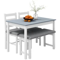 HOMCOM Sitzgruppe, 4-teiliges Esstisch-Set, 1 Tisch, 1 Bank, 2 Stühle, Grau + Weiß(m-10)