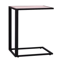 HOMCOM Mesita Auxiliar Pequeña Mesa para Sofá en Forma de C Estructura de Metal y Tablero de Madera MDF 40,6x50,8x64,2 cm Nogal(m-10)