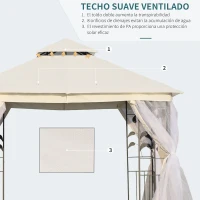 Outsunny Cenador de Jardín 3x3x2,8 m Gazebo Carpas para Exterior Grandes con Doble Techo Mosquiteras y Marco de Acero para Patio Fiesta Blanco(m-4)