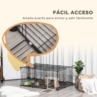 PawHut Parque para Mascotas DIY Jaula para Animales Pequeños de 22 Paneles de Malla Metálica con Puerta Conejos Cobaya 105x70x45 cm Negro(m-7)