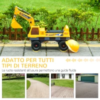HOMCOM Ruspa Giocattolo 2 in 1 con Escavatore e Mordente, Vano Nascosto, Gioco Cavalcabile Bambini 2-3 Anni, 90x28x58cm, Giallo(m-7)