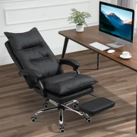 Vinsetto Fauteuil de bureau, chaise bureau ergonomique en similicuir avec large assise rembourrée, dossier inclinable, hauteur réglable, accoudoirs et repose-pied intégrés, charge 135 Kg, noir(m-9)