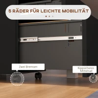 Vinsetto Rollcontainer Aktenschrank, 3 Schubladen, abschließbar, rollbar, 37 cm x 43,5 cm x 60 cm, Schwarz(m-7)