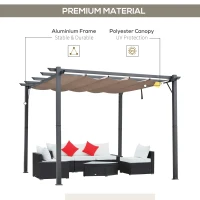Outsunny 3m x 3m Pergola - Retractable Aluminium 3x3 Garden Shade for Outdoor BBQ & Gatherings, Family Use, Brown(m-4)