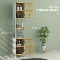 HOMCOM Bamboo-Blend Retro Cut-Out Tall Bathroom Storage Unit(m-4)