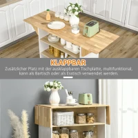 HOMCOM Kücheninsel mit 2 Klapptischen, 3 Regalen, Messerhalter, 140 cm x 55 cm x 91 cm, Weiß + Natur(m-5)