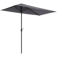 Outsunny Balcony Half Parasol Semi Round Umbrella Patio Crank Handle (2.3 m, Grey)- NO BASE INCLUDED(m-9)