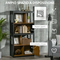HOMCOM Mobile Libreria  4 Livelli Aperti con Armadietto, in Truciolato e MDF, 76.5x30x150 cm, Marrone e Nero(m-5)